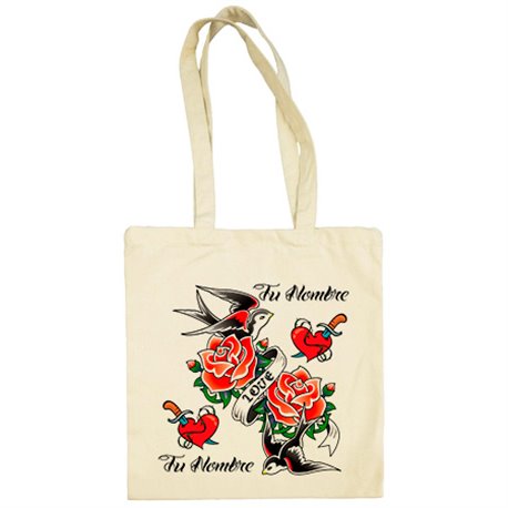 Bolsa de tela amor molón rockero cañero personalizable con nombre