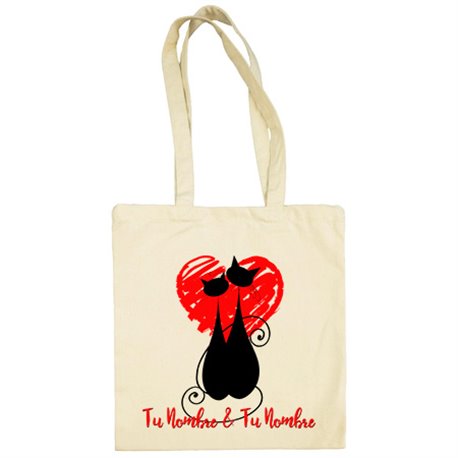 Bolsa de tela Amore amor sombra gatos personalizable con nombre