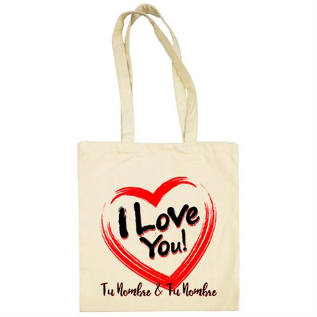 Bolsa de tela I Love You personalizable con nombre para parejas enamoradas
