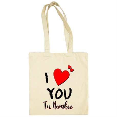 Bolsa de tela I Love You personalizable con nombre