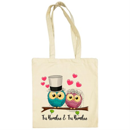 Bolsa de tela pareja casados boda buhos amor personalizable con nombre