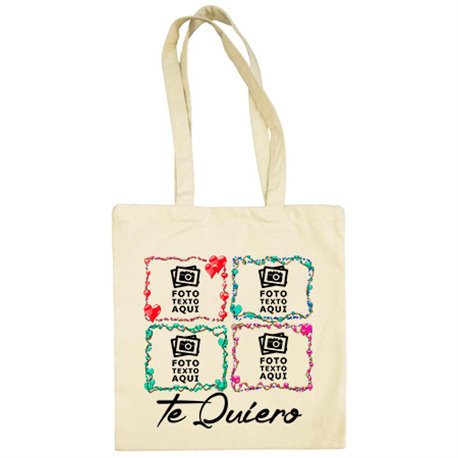 Bolsa de tela personalizada con foto cuatro marcos te quiero