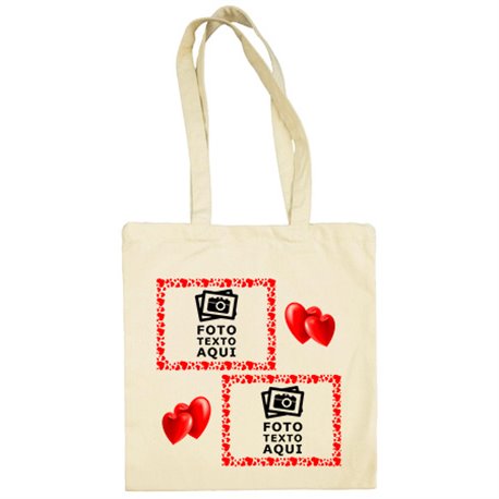 Bolsa de tela personalizada con foto dos marcos te quiero amor San Valentín