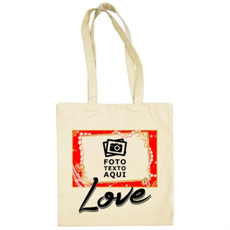 Bolsa de tela personalizada con foto Love marco San Valentín