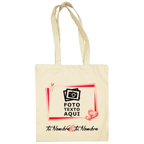 Bolsa de tela personalizada con foto y nombres San Valentín