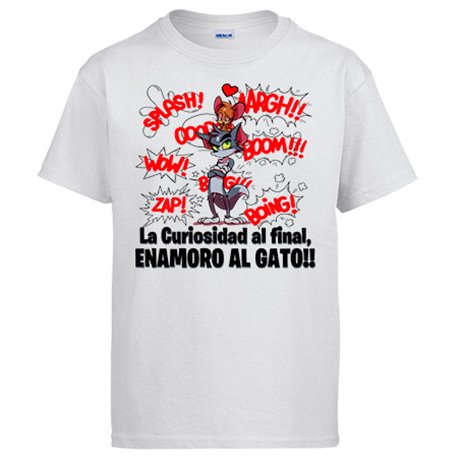 Camiseta la curiosidad al final enamoró al gato frase amor