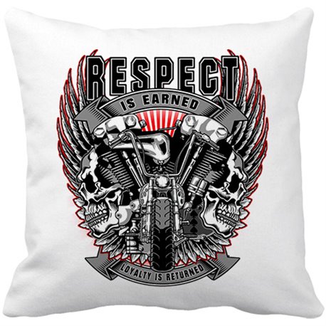 Cojín con relleno motero Custom Respect Is Earned