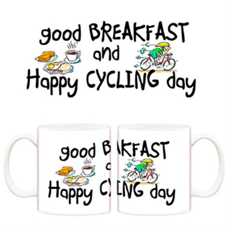 Taza Buen desayuno y feliz día de ciclismo