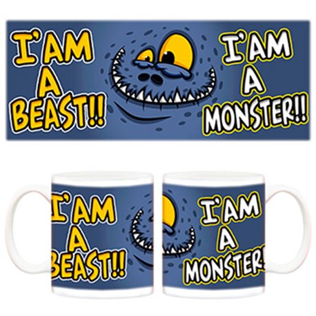 Taza Soy una bestia soy un monstuo azul grisáceo