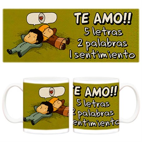 Taza para mi novio Te amo, 5 letras, 2 palabras, 1 sentimiento