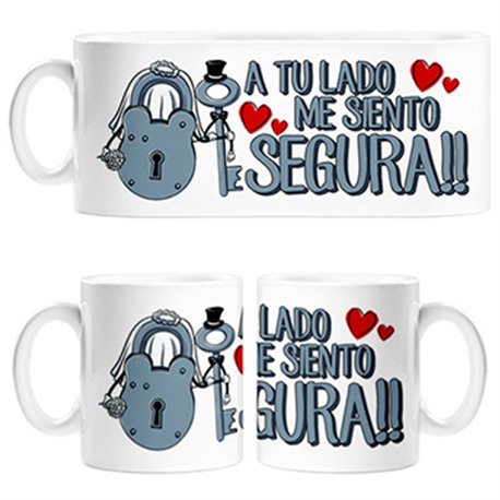 Taza a tu lado me siento segura amor San Valentín