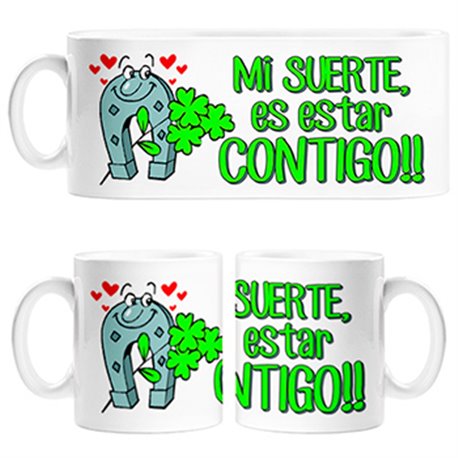 Taza frase San Valentín mi suerte es estar contigo trevol