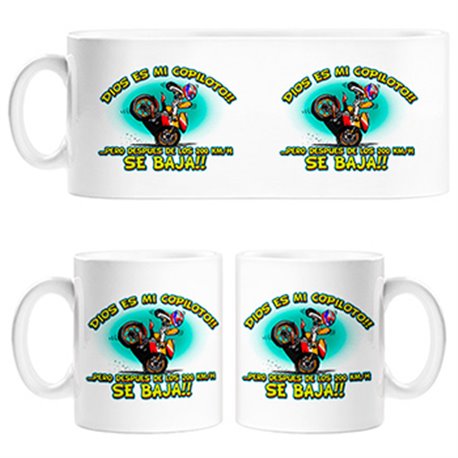 Taza Dios es mi copiloto pero despues de los 200 km hora se baja