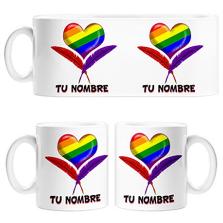 Taza corazón arcoíris personalizable con nombre