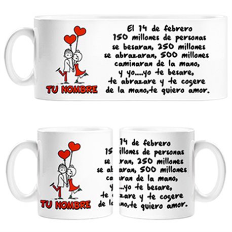 Taza el 14 febrero regalo San Valentín personalizable con nombre