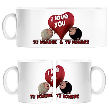 Taza I Love You ovejas personalizable con nombre