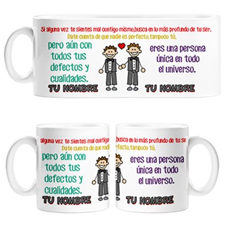 Taza LGTB chicos enamorados frases San Valentín personalizable con nombre