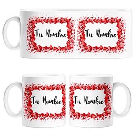 Taza marco de corazones para enamorados personalizable con nombre