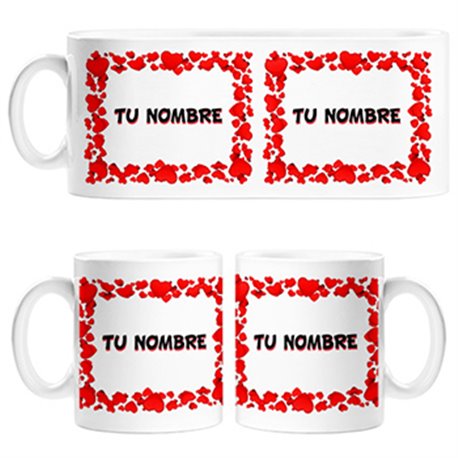 Taza marco lleno de corazones personalizable con nombre