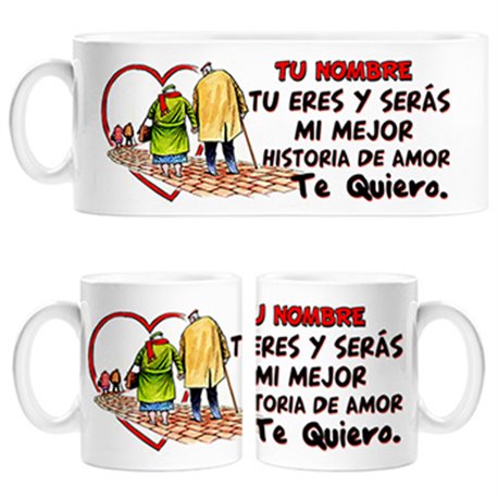 Taza San Valentín abuelos viejos amor eterno personalizable con nombre