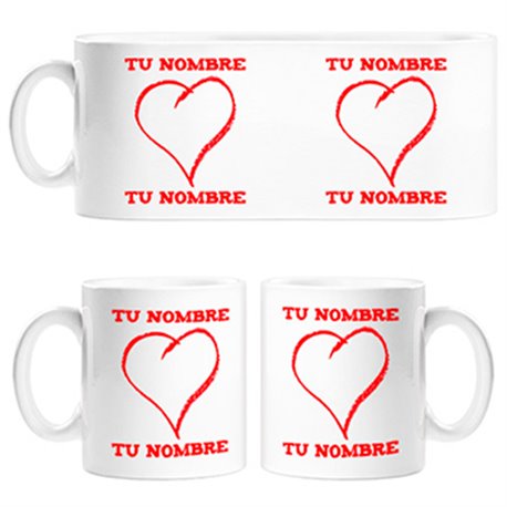 Taza corazón personalizable con nombre de la pareja