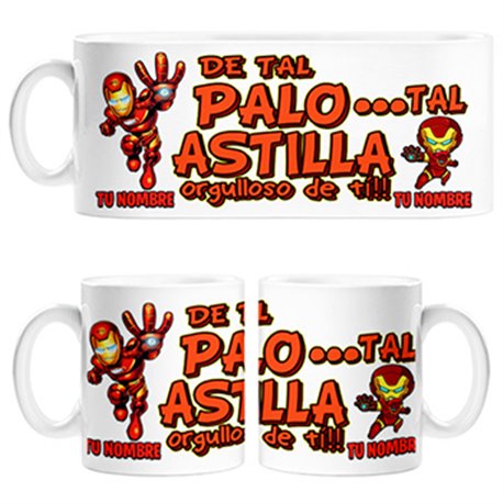 Taza de tal palo tal astilla Iron Man orgulloso de ti papá personalizable con nombre