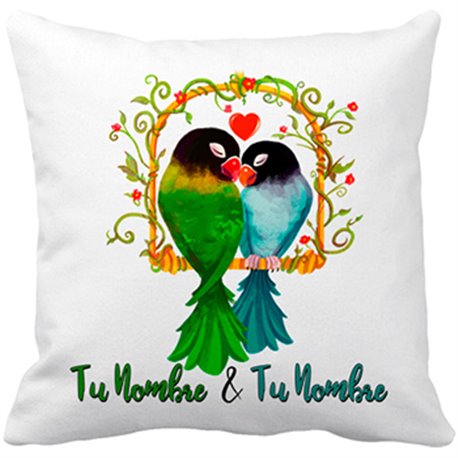 Cojín con relleno agapornis pájaros del amor personalizable con nombre