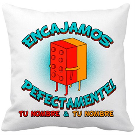Cojín con relleno frase San Valentín encajamos perfectamente personalizable con nombre