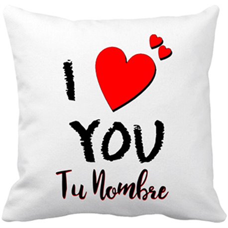 Cojín con relleno I Love You personalizable con nombre