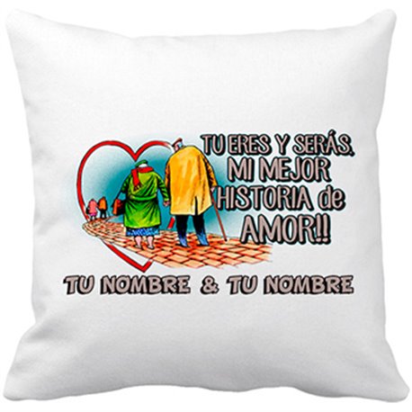 Cojín con relleno mi historia de amor personalizable con nombre