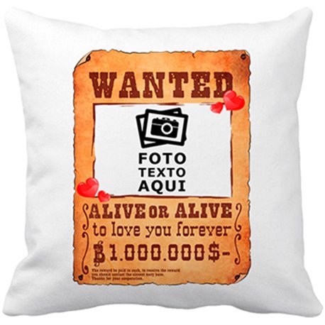 Cojín con relleno personalizada con foto Love Wanted el más buscado