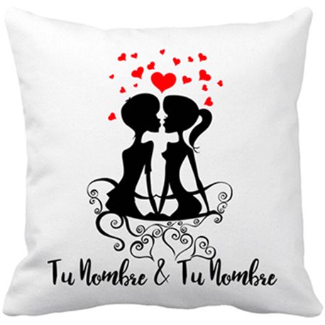 Cojín con relleno sombra enamorados amor personalizable con nombre