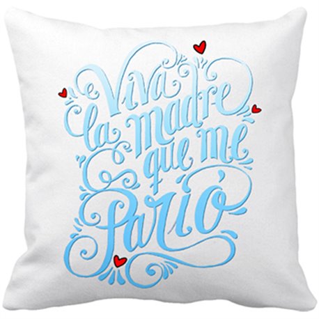 Cojín con relleno viva la madre que me parió azul