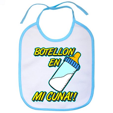 Babero Botellón en mi cuna blanco azul