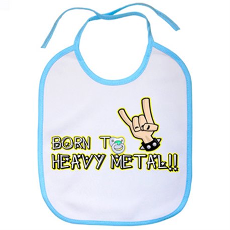 Babero Born to heavy metal blanco azul
