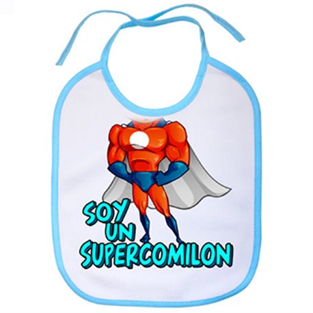 Babero Soy un supercomilón  blanco azul