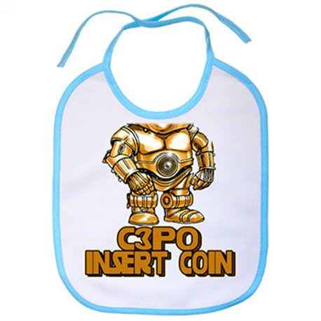 Babero C3PO Insert Coin blanco azul