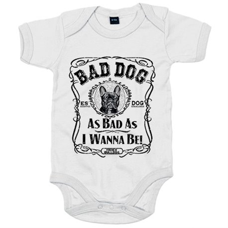 Body bebé frase perro mascota raza French Bulldog negro Bad dog as bad as I wanna be