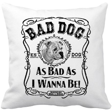 Cojín con relleno frase perro raza American Bulldog Bad dog as bad as I wanna be