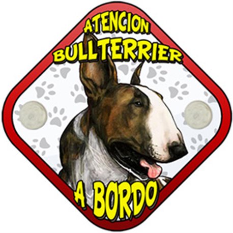 Placa perro a bordo atención Bullterrier atigrado
