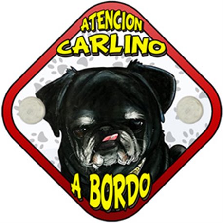 Placa perro a bordo atención Carlino negro