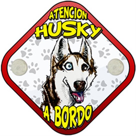 Placa perro a bordo atención Husky blanco y negro