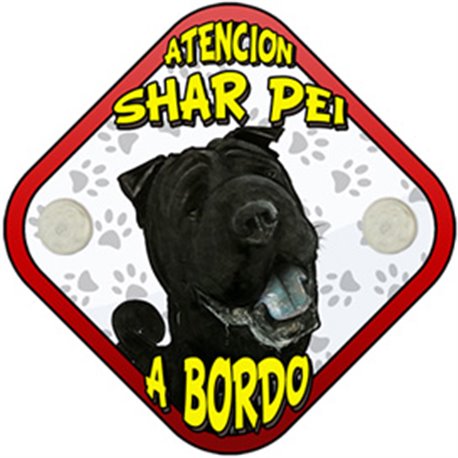 Placa perro a bordo atención Shar Pei negro