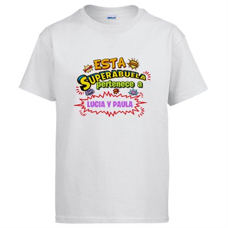 Camiseta personalizable con nombre ejemplo Esta Super abuela pertenece a Juan y Susana