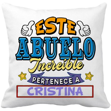 Cojín con relleno personalizable con nombre ejemplo Este abuelo increíble pertenece a Pablo y Carlos