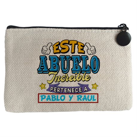 Monedero personalizable con nombre ejemplo Este abuelo increíble pertenece a Pablo y Carlos