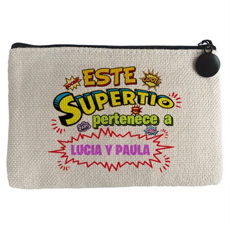 Monedero personalizable con nombre ejemplo Este Super Tío pertenece a Juan y Susana
