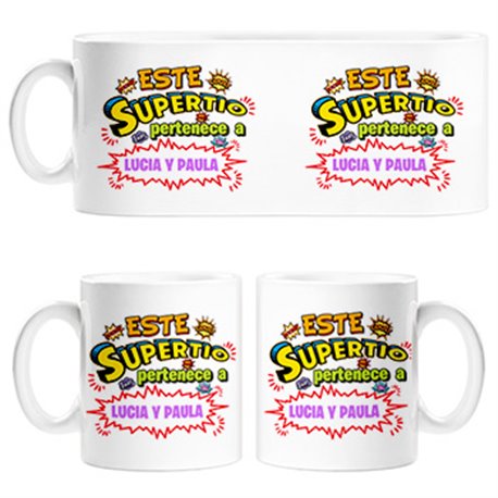 Taza personalizable con nombre ejemplo Este Super Tío pertenece a Juan y Susana