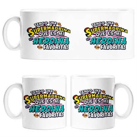 Taza tengo una Supermadrina que és mi heroína favorita regalo para madrina