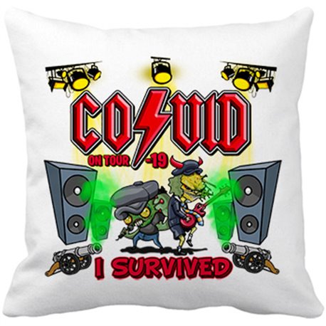 Cojín con relleno parodia ACDC on Tour I survived Covid 19